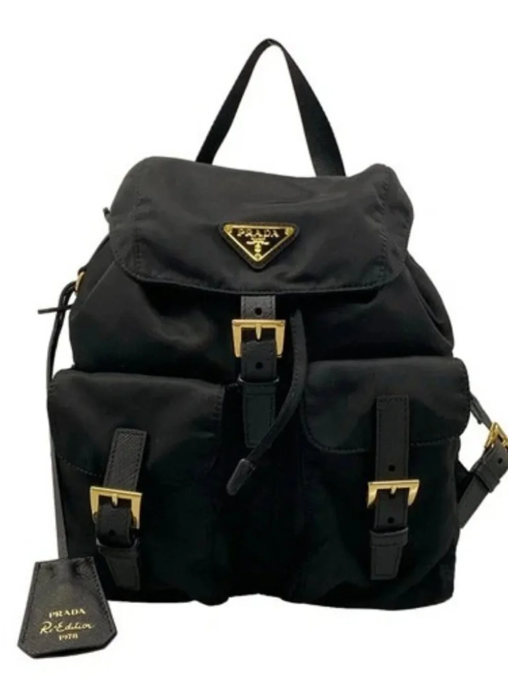 PRADA 1BZ677 Black Nylon Leather Backpack